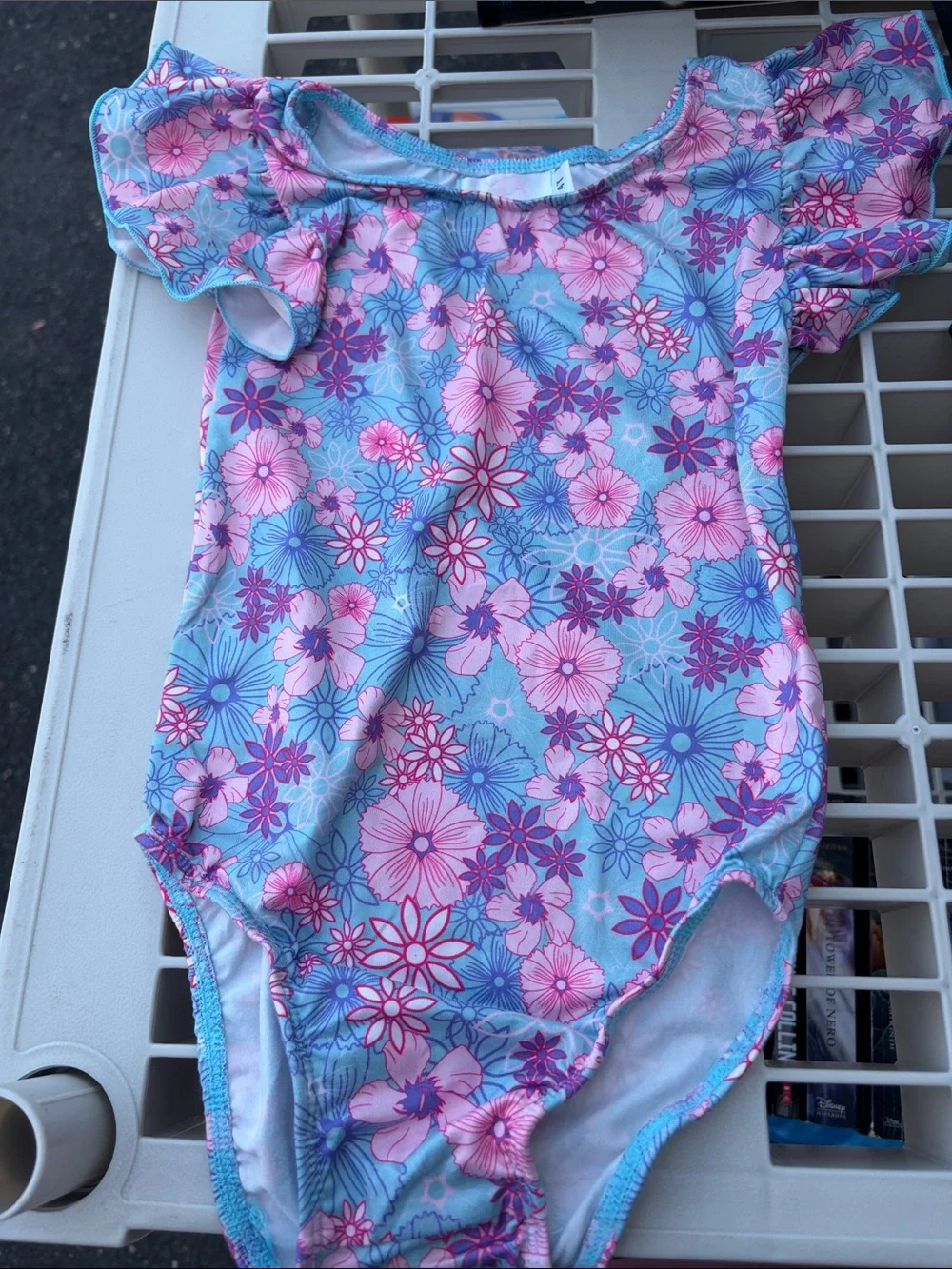 Girls Floral One-Piece Bodysuit in Blue and Pink